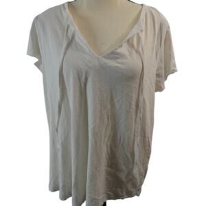 Sundance Large White Blouse V-Neck Short Sleeves Beachy Casual